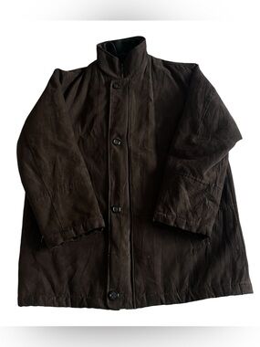 Barneys New York Men's Full Zip/Button High Collar Suede Jacket Brown 40R